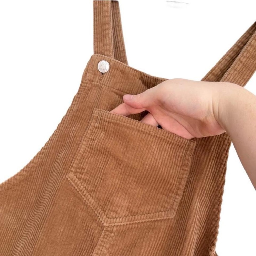 Tan Beige Corduroy Overall Mini Dress Pinafore Layering Dungarees Overalls S/M - Picture 4 of 8